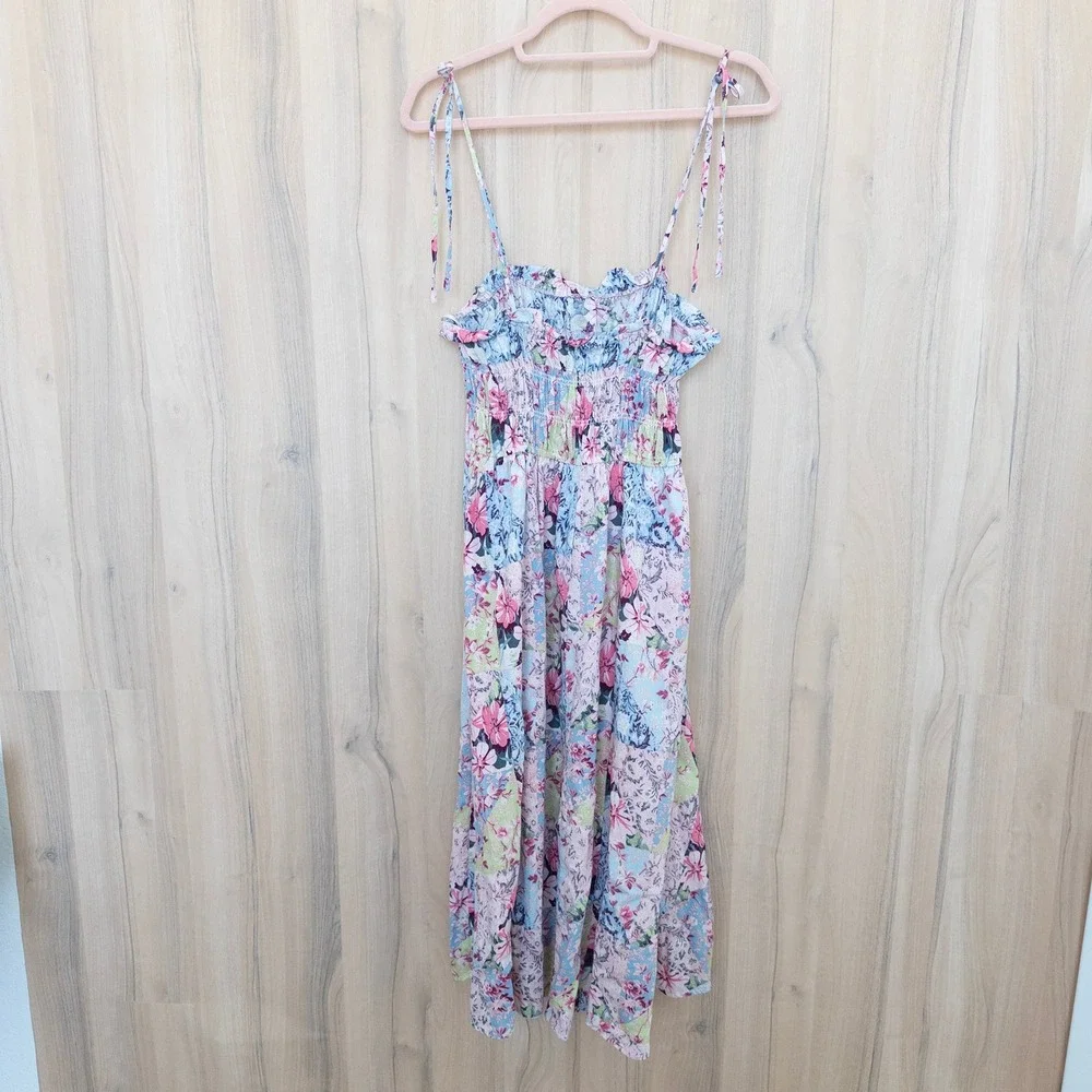 Patchwork Floral‎ Maxi Dress Large Smocked Cottage Boho Prairie Romantic Summer